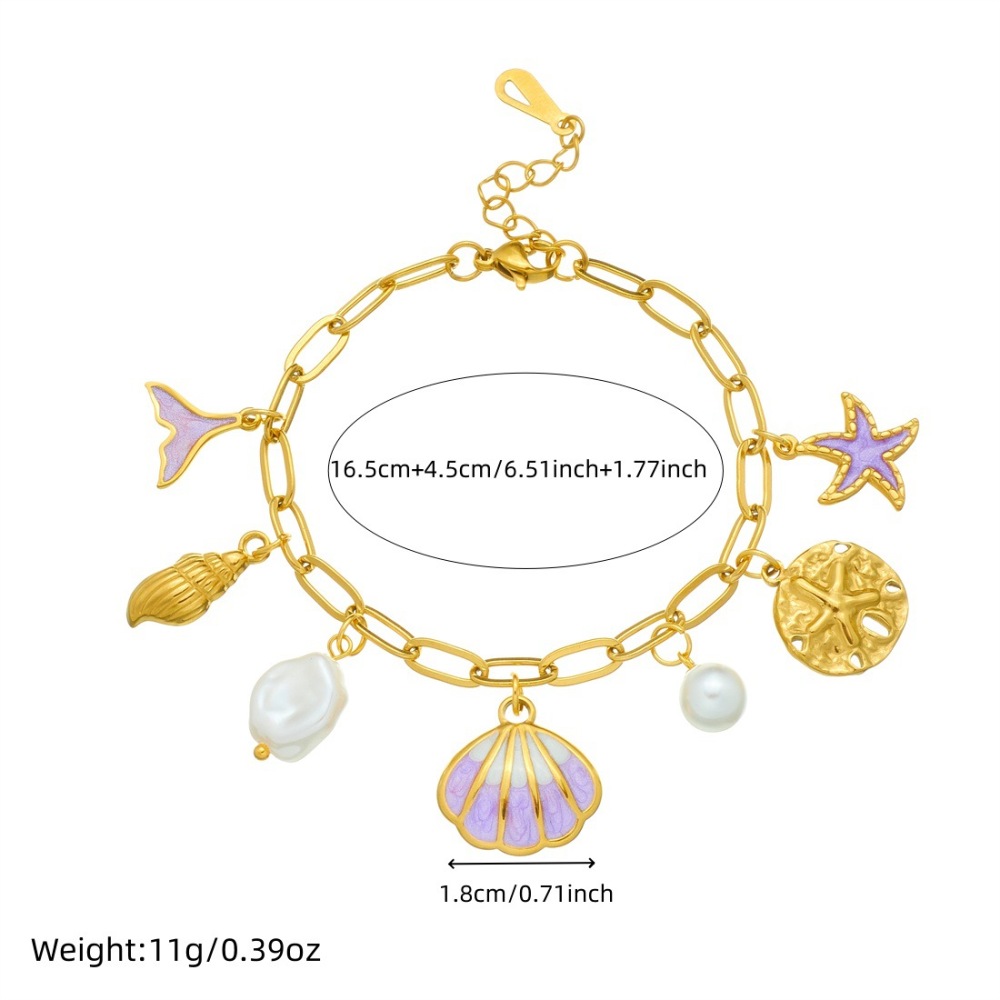 New European and American style creative ocean series stainless steel bracelet with cartoon dripping pearl, seashell, fishtail, starfish jewelry for women