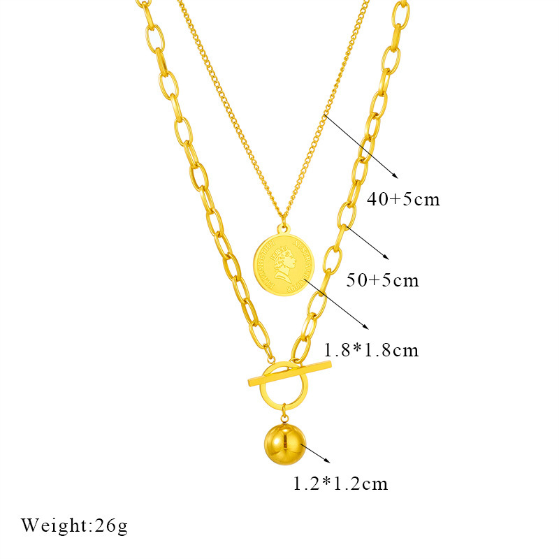 European and American style, minimalist, niche, retro, high-end multi-layered titanium steel round pendant necklace with printed portrait.