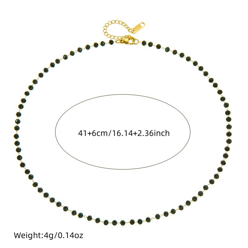 European and American cross-border retro bohemian style stainless steel resin black bead chain necklace and bracelet set for women.