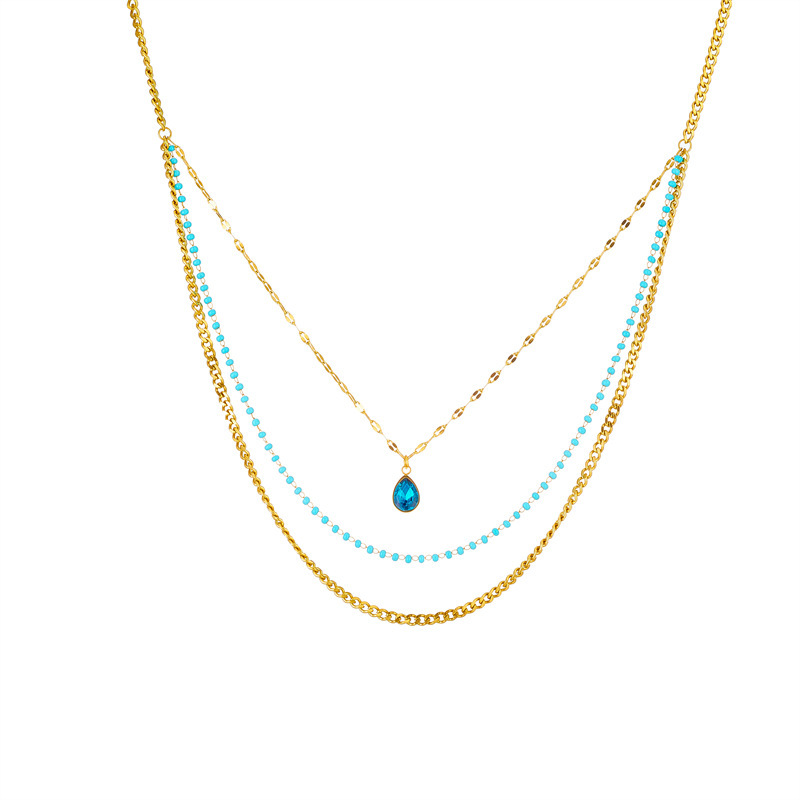 European and American style multi-layered chain teardrop pendant titanium steel high-end retro necklace