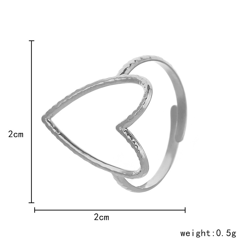 European and American style niche hollow stainless steel open design metal heart simple and versatile ring