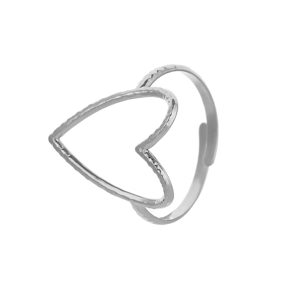 European and American style niche hollow stainless steel open design metal heart simple and versatile ring