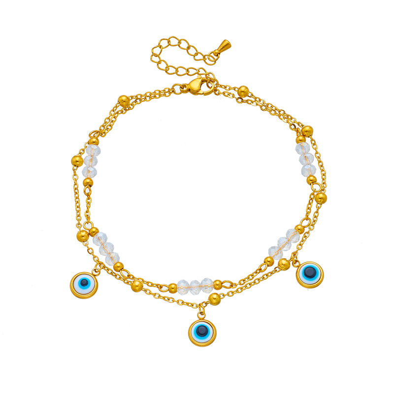 European and American style minimalist beach style turquoise eye pendant beaded chain titanium steel multi-layered anklet