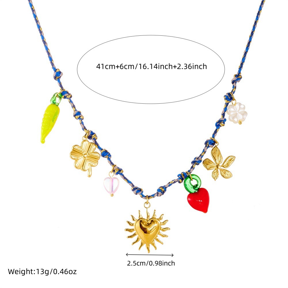 Cross-border fashion multi-element drip heart flower pendant peach heart sun-smooth gold-plated stainless steel chain necklace