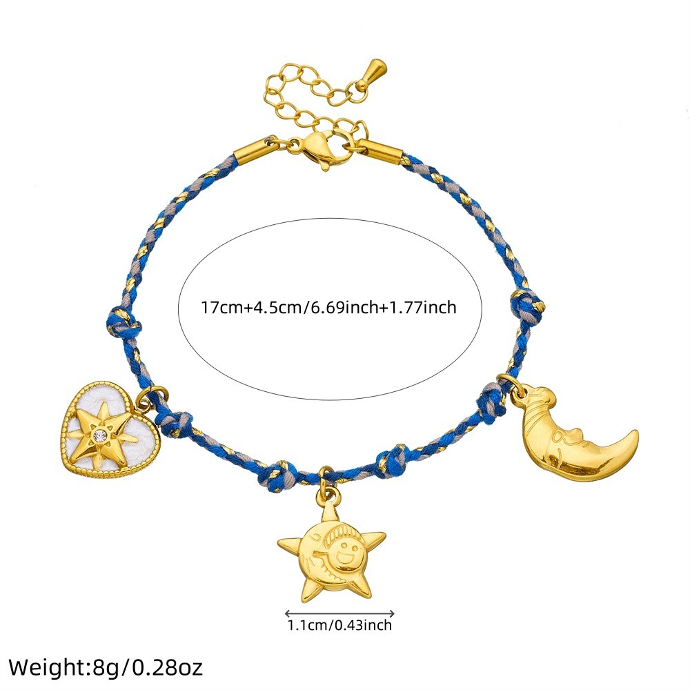 European and American style distressed retro multi-colored cotton rope braided bohemian eight-pointed star heart moon pendant bracelet for women