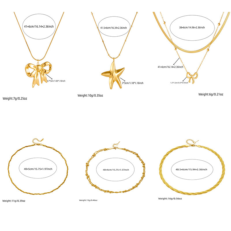 Fashionable, cross-border, elegant, retro, high-end metal stainless steel bow starfish chain double-layer jewelry necklace