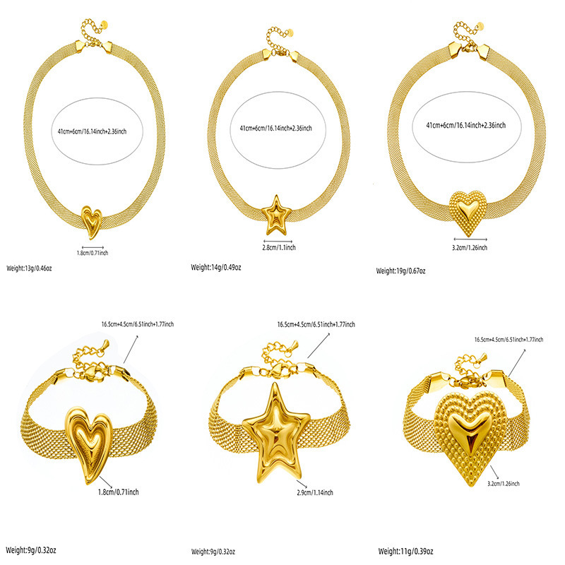 Cross-border fashion creative minimalist wide mesh chain jewelry stainless steel gold-plated heart star irregular necklace