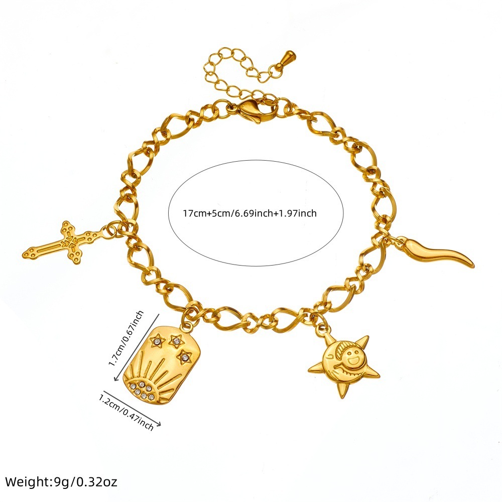 Cross-border European and American fashion starfish pendant niche design retro cross sun stainless steel bracelet for women