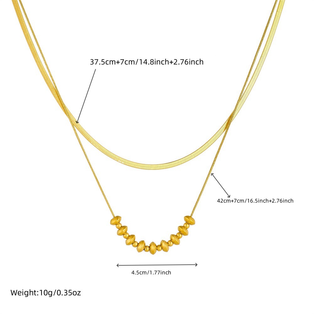 Stylish and minimalist gold-plated 18K stainless steel stacked double-layer geometric oval beaded necklace