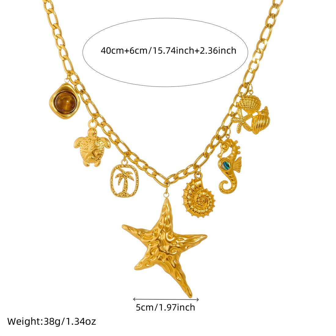 European and American cross-border creative personalized heavy metal gold-plated starfish pendant stainless steel marine life accessory necklace