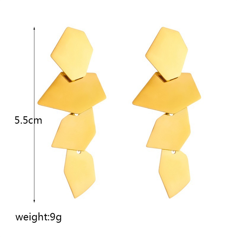 European and American fashion niche exaggerated geometric irregular square smooth titanium steel pendant accessories earrings