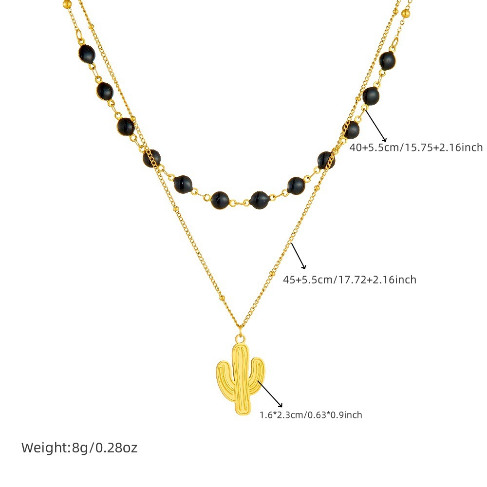 Fashionable and versatile black dotted round accessory heart-shaped pendant sun and moon painted diamond double-layer necklace