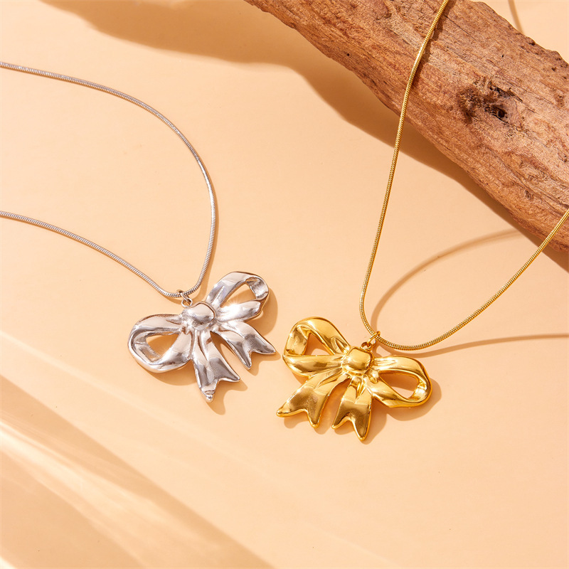 Fashionable, cross-border, elegant, retro, high-end metal stainless steel bow starfish chain double-layer jewelry necklace