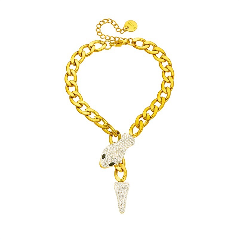 European and American cross-border fashion high-end rhinestone snake head and snake tail metal titanium steel chunky chain personalized versatile jewelry bracelet