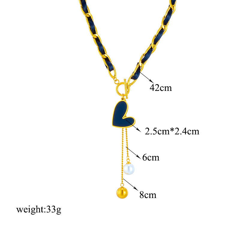 European and American cross-border titanium steel black and gold two-tone chain heart-shaped tassel pendant jewelry with a minimalist style