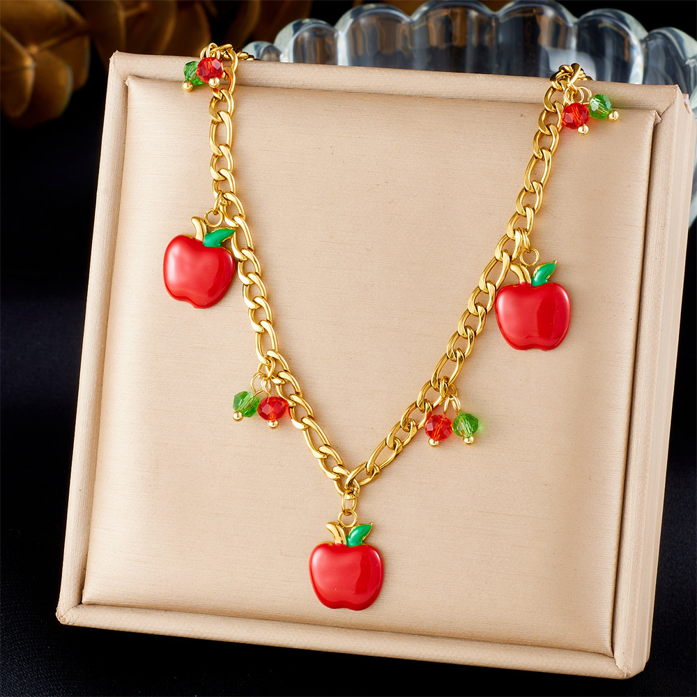 Cross-border fashion cartoon creative fruit series 3D design red drip strawberry cherry apple pendant necklace