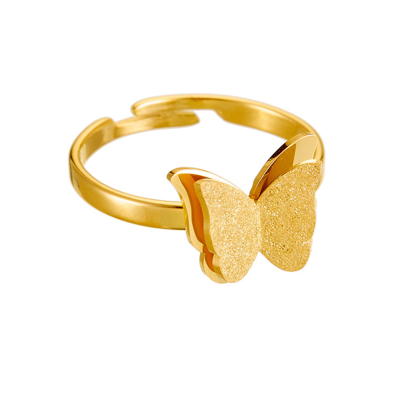 Cross-border fashion, simple and versatile gold-plated 3D stainless steel butterfly accessory with adjustable opening for jewelry rings