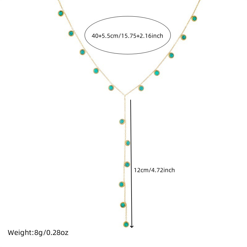 Exquisite and minimalist Y-shaped tassel necklace, round turquoise accessory, sweater chain, niche design, stainless steel clavicle chain.