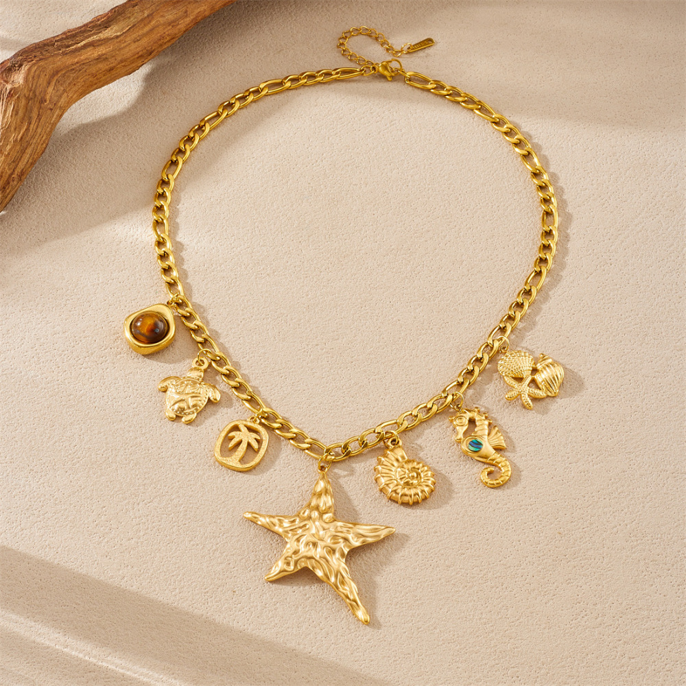 European and American cross-border creative personalized heavy metal gold-plated starfish pendant stainless steel marine life accessory necklace