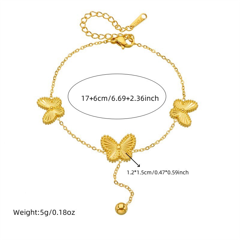 European and American cross-border double-sided butterfly accessories steel bead tassel chain stainless steel gold-plated jewelry set necklace and bracelet
