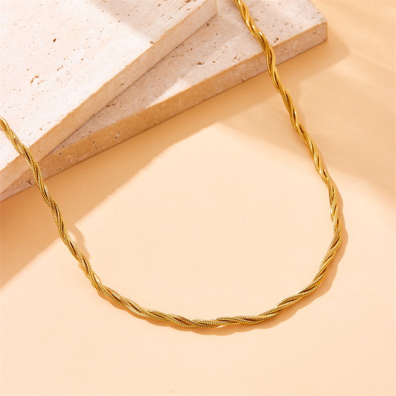 European and American cross-border fashion retro minimalist unisex chain braided stainless steel gold-plated clavicle chain necklace