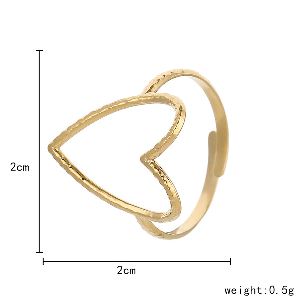 European and American style niche hollow stainless steel open design metal heart simple and versatile ring