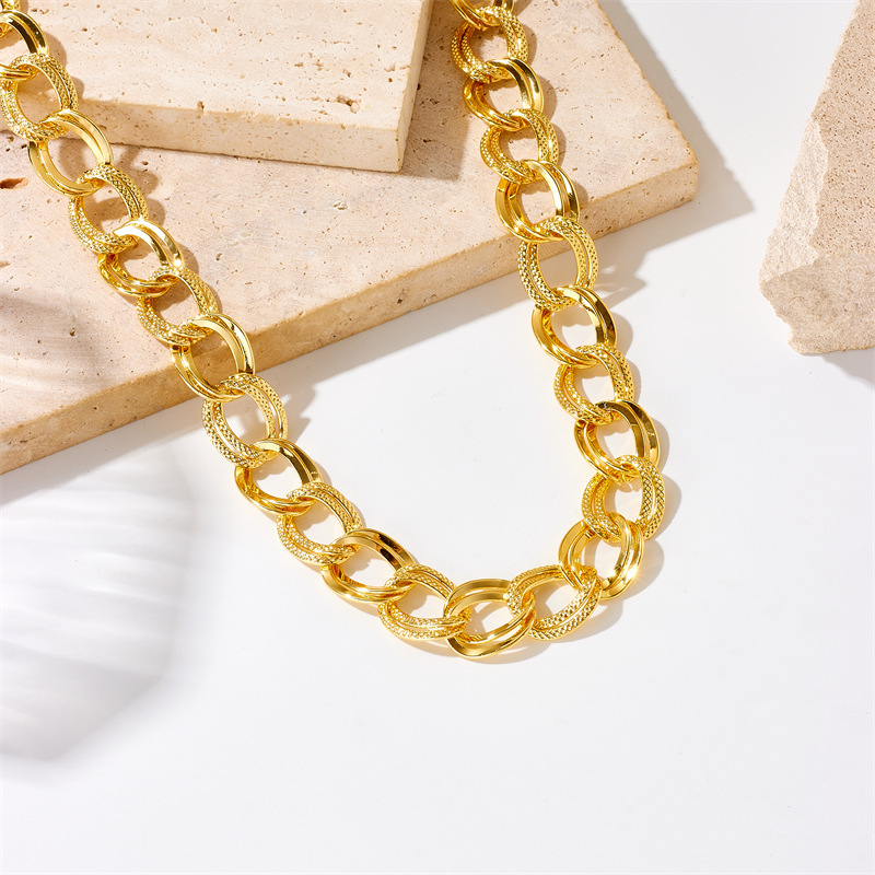 New cross-border fashion gold-plated double-ring chain polished thread titanium steel chain necklace