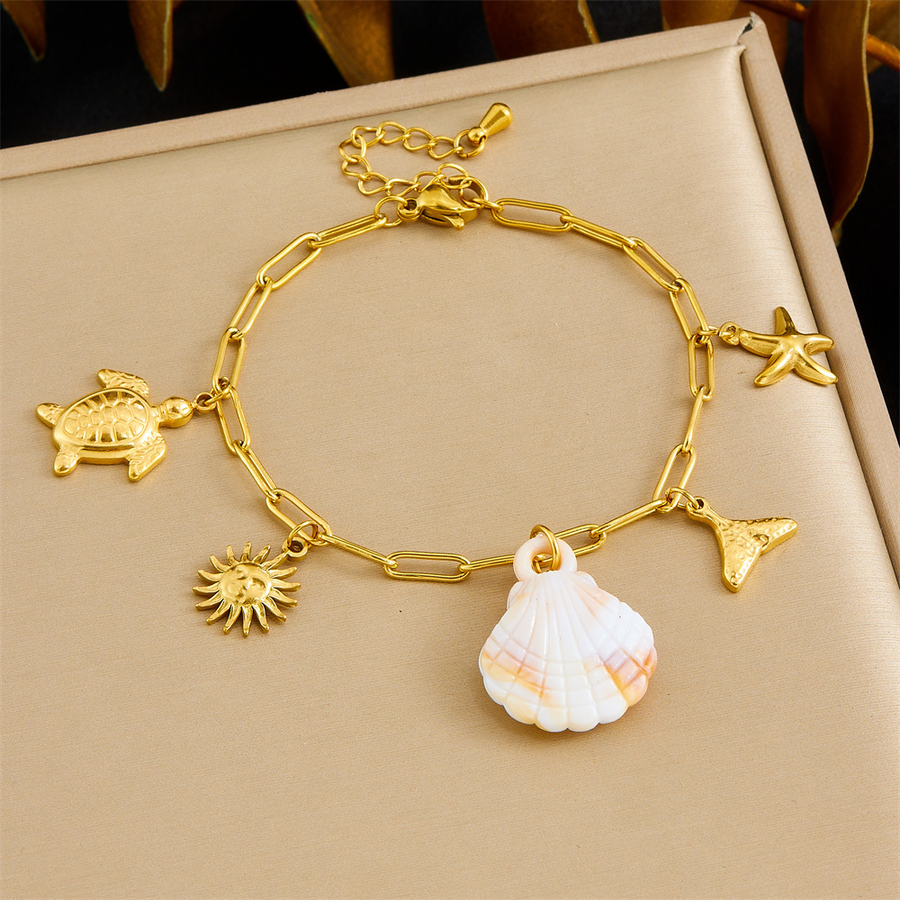 Cross-border fashion multi-element marine life pendant accessories gold-plated stainless steel crab, conch, starfish bracelet