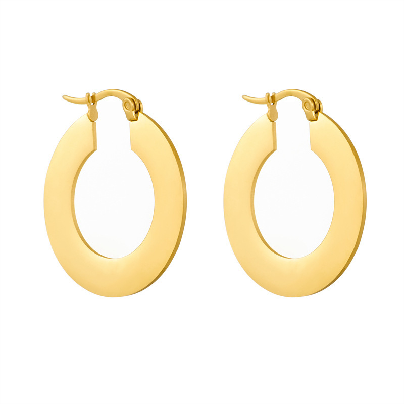 Stylish, minimalist, sophisticated, cool-toned, unique round, smooth geometric stainless steel earrings