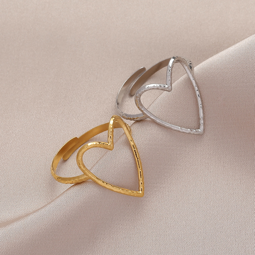 European and American style niche hollow stainless steel open design metal heart simple and versatile ring