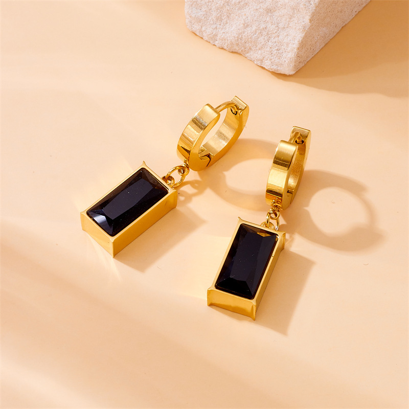 European and American style niche retro inlaid black gemstone square pendant ring earring necklace jewelry set