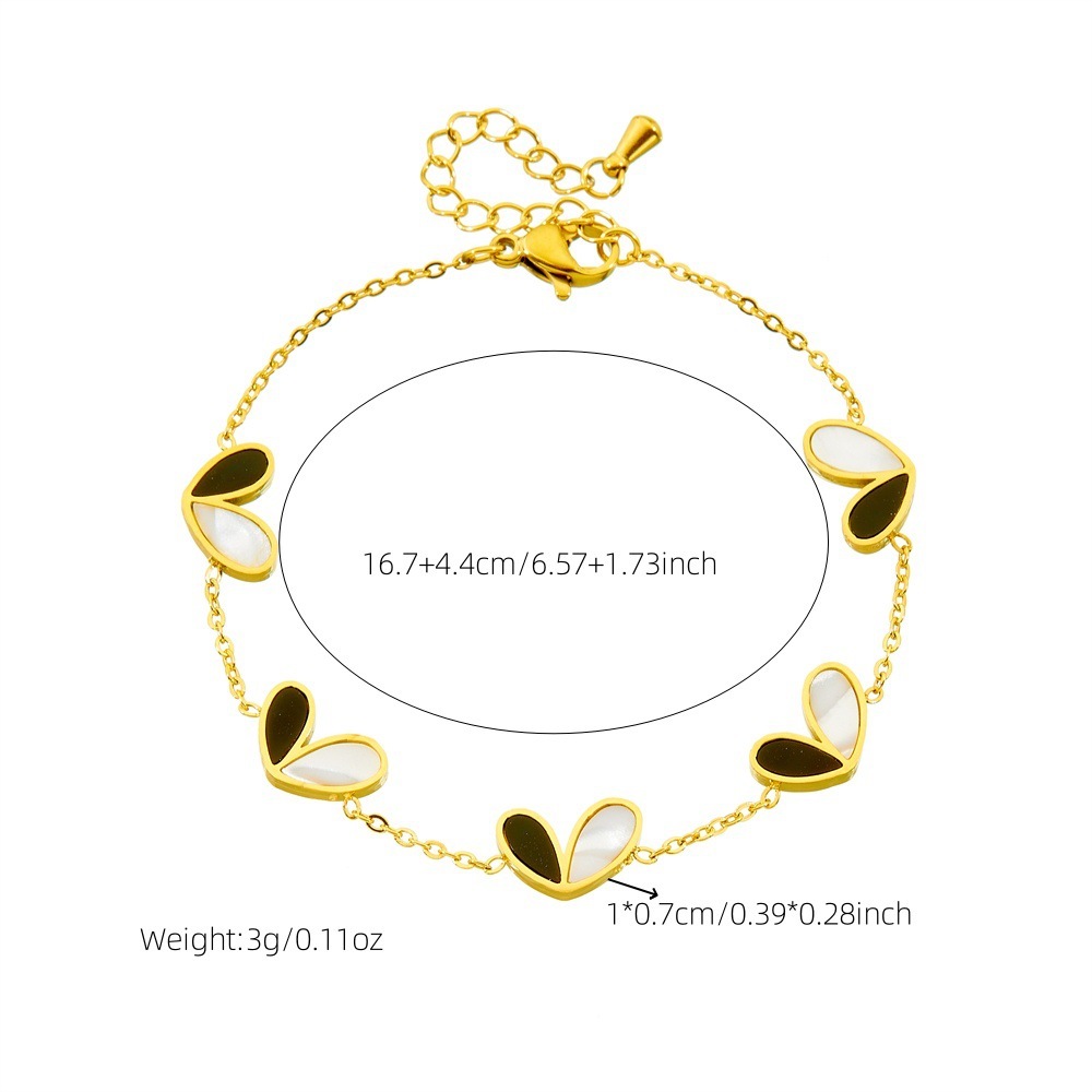 Korean style fashion black and white two-tone heart accessory versatile thin chain simple stainless steel necklace earring bracelet set