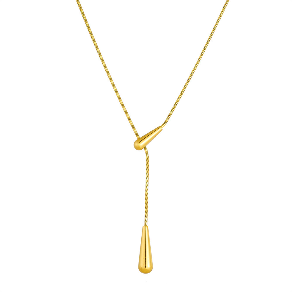 Cross-border fashion, minimalist style, versatile, cool-toned metal teardrop pendant chain stainless steel necklace with a unique design.