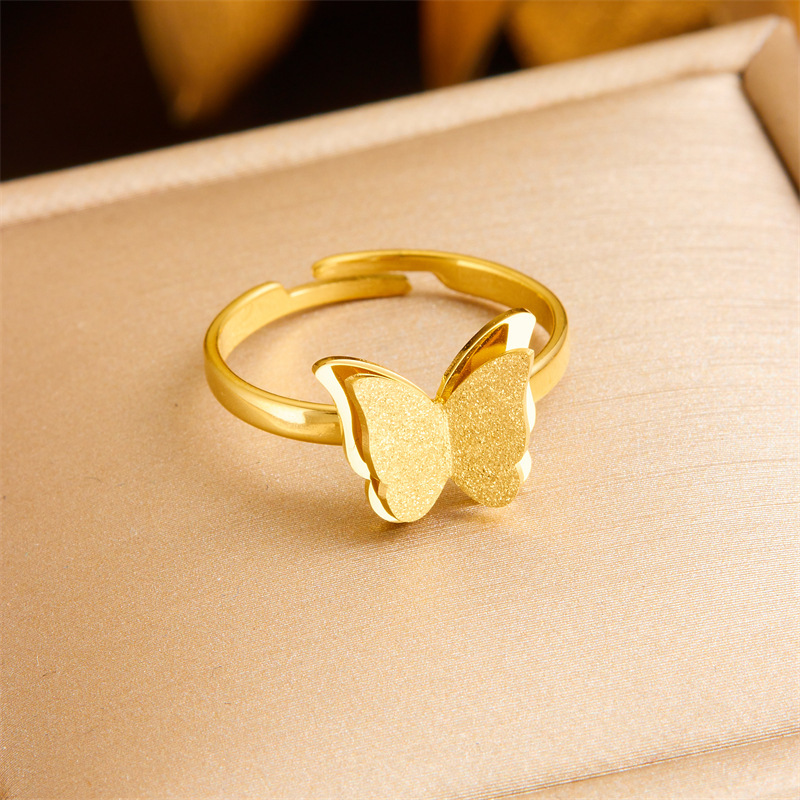 Cross-border fashion, simple and versatile gold-plated 3D stainless steel butterfly accessory with adjustable opening for jewelry rings