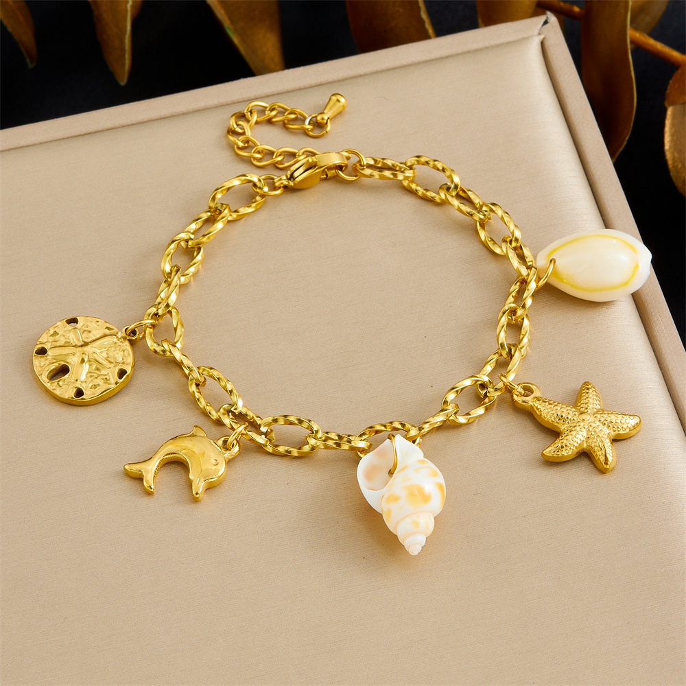 Cross-border fashion multi-element marine life pendant accessories gold-plated stainless steel crab, conch, starfish bracelet