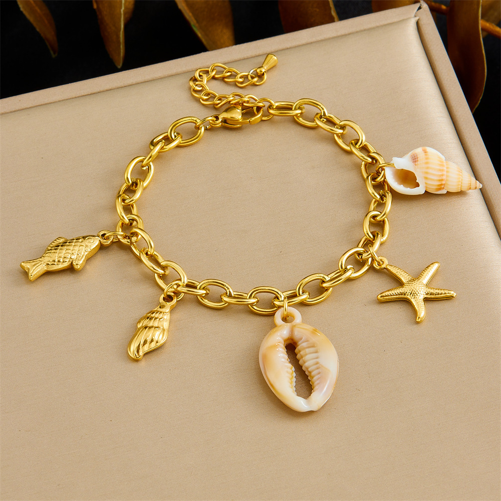 Cross-border fashion multi-element marine life pendant accessories gold-plated stainless steel crab, conch, starfish bracelet