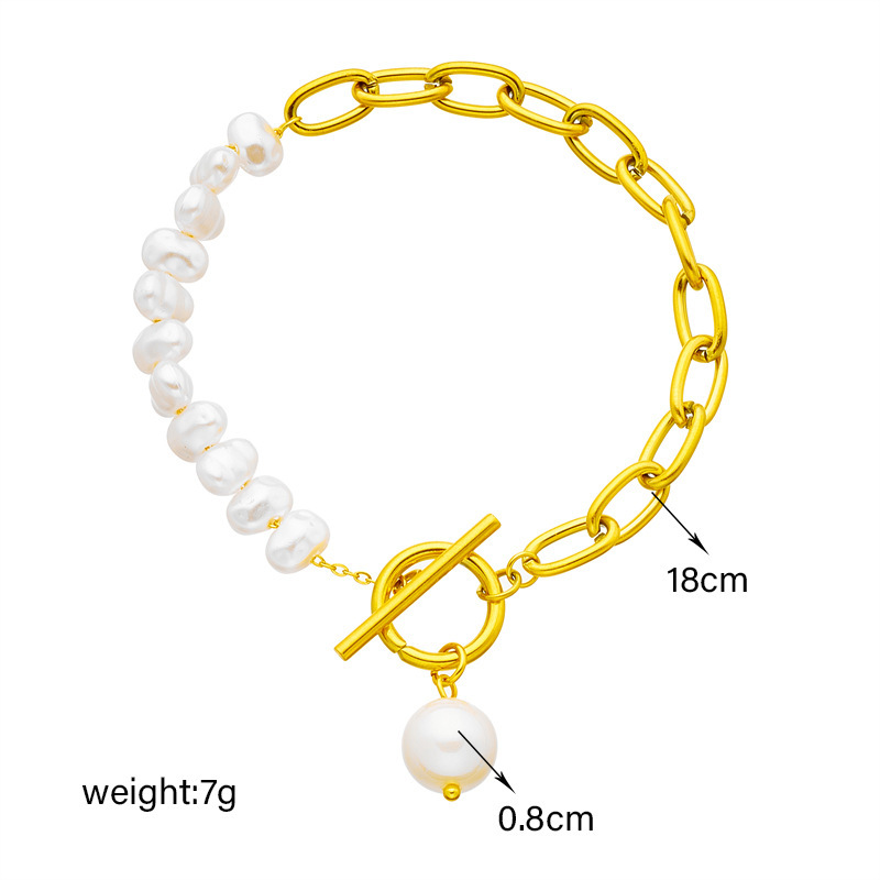 European and American cross-border punk fashion retro asymmetrical chain pearl beaded pendant OT buckle high-end jewelry bracelet