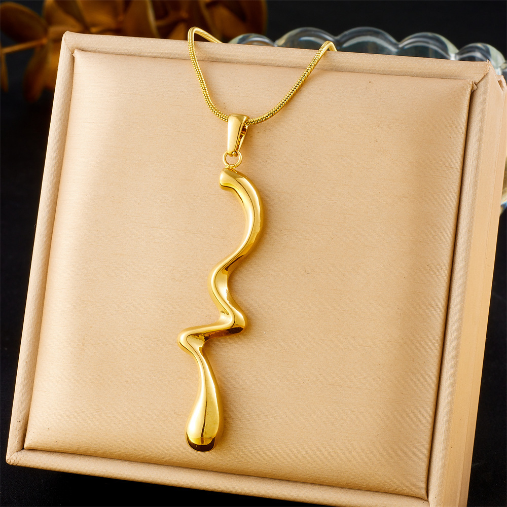 Cross-border fashion minimalist cool style gold-plated irregular twisted pendant stainless steel chain necklace