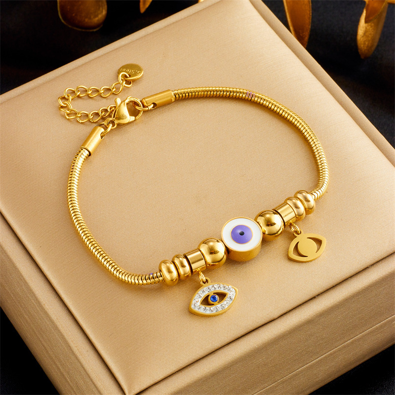 European and American style niche versatile light luxury high-end titanium steel heart butterfly diamond round eye bracelet