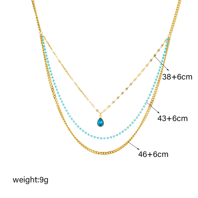 European and American style multi-layered chain teardrop pendant titanium steel high-end retro necklace