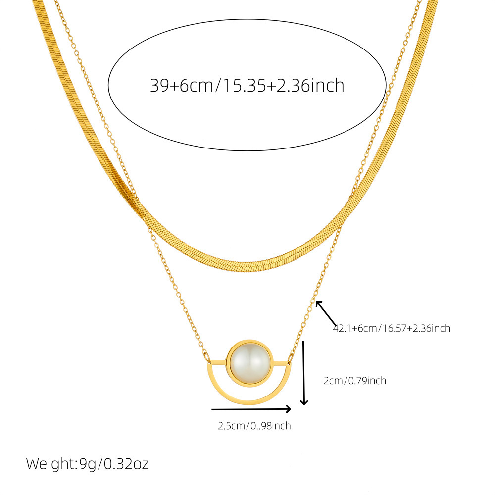Cross-border fashion niche layered chain stainless steel pearl fan-shaped pendant gold-plated jewelry necklace