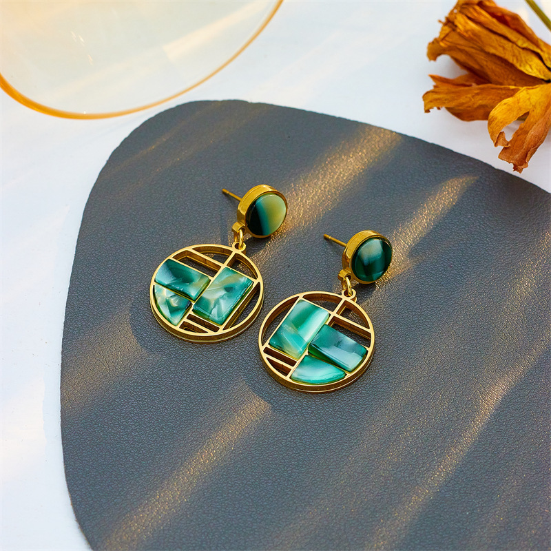 Korean style trendy niche design retro irregular hollow geometric patchwork misaligned round earrings antique style earrings