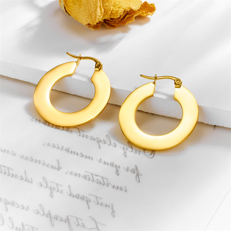 Stylish, minimalist, sophisticated, cool-toned, unique round, smooth geometric stainless steel earrings