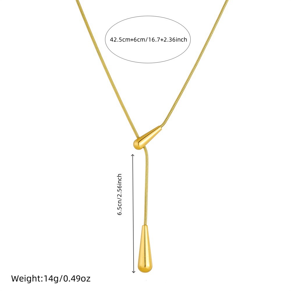 Cross-border fashion, minimalist style, versatile, cool-toned metal teardrop pendant chain stainless steel necklace with a unique design.