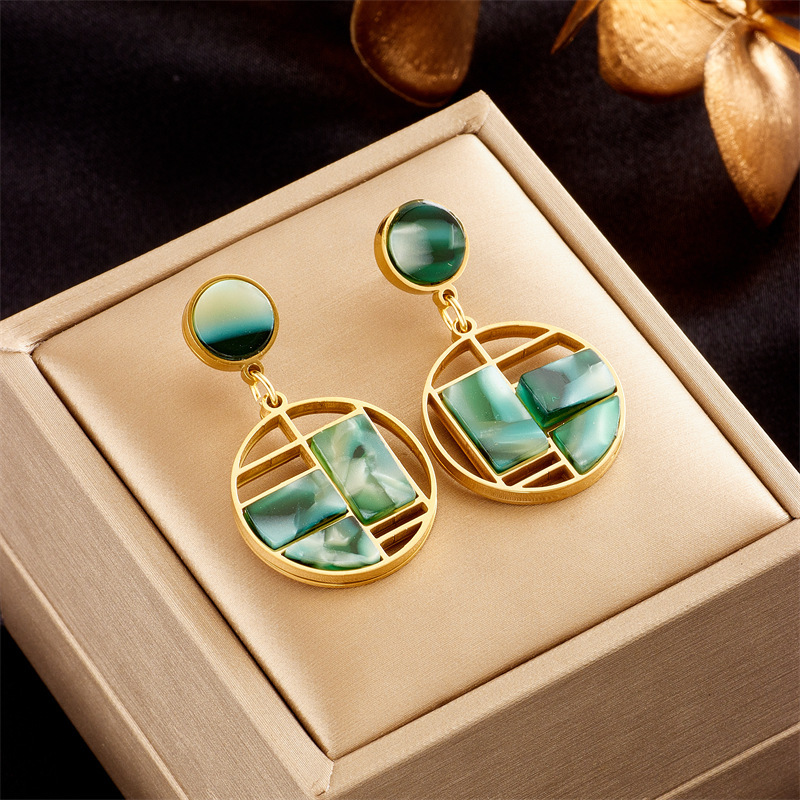 Korean style trendy niche design retro irregular hollow geometric patchwork misaligned round earrings antique style earrings