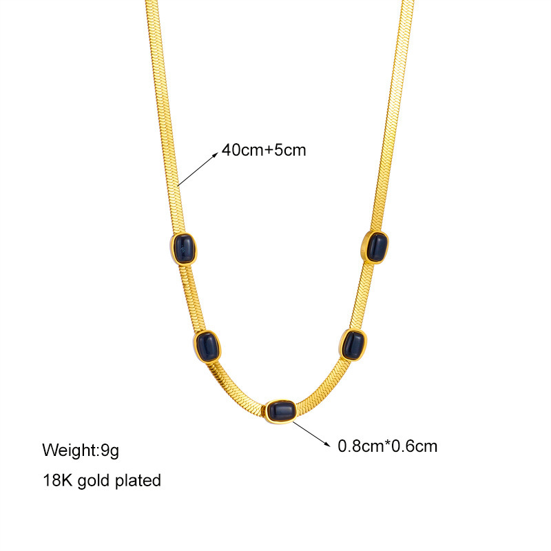 European and American cross-border retro niche fashion minimalist metal titanium steel snake bone chain black diamond versatile jewelry necklace pendant