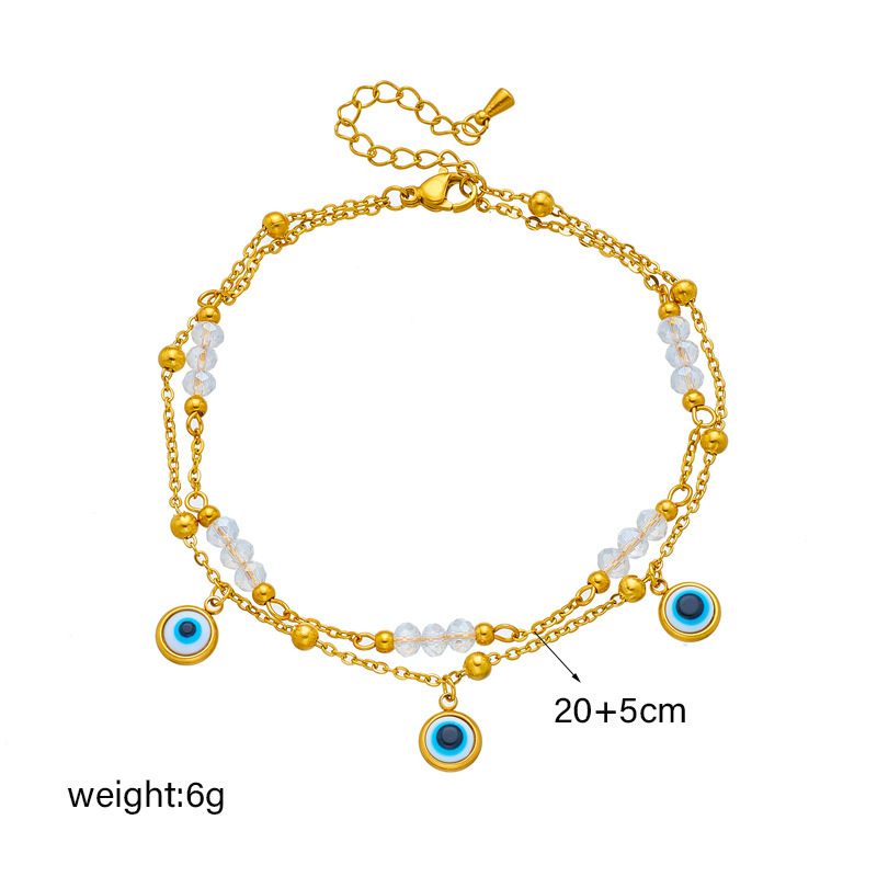 European and American style minimalist beach style turquoise eye pendant beaded chain titanium steel multi-layered anklet