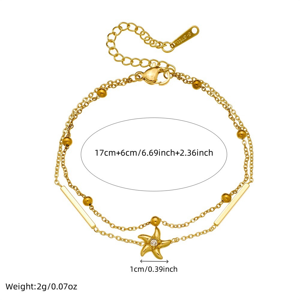 Korean-style fashionable and versatile design pearl, flower, seashell, full diamond star eye accessory, double-layer bracelet.