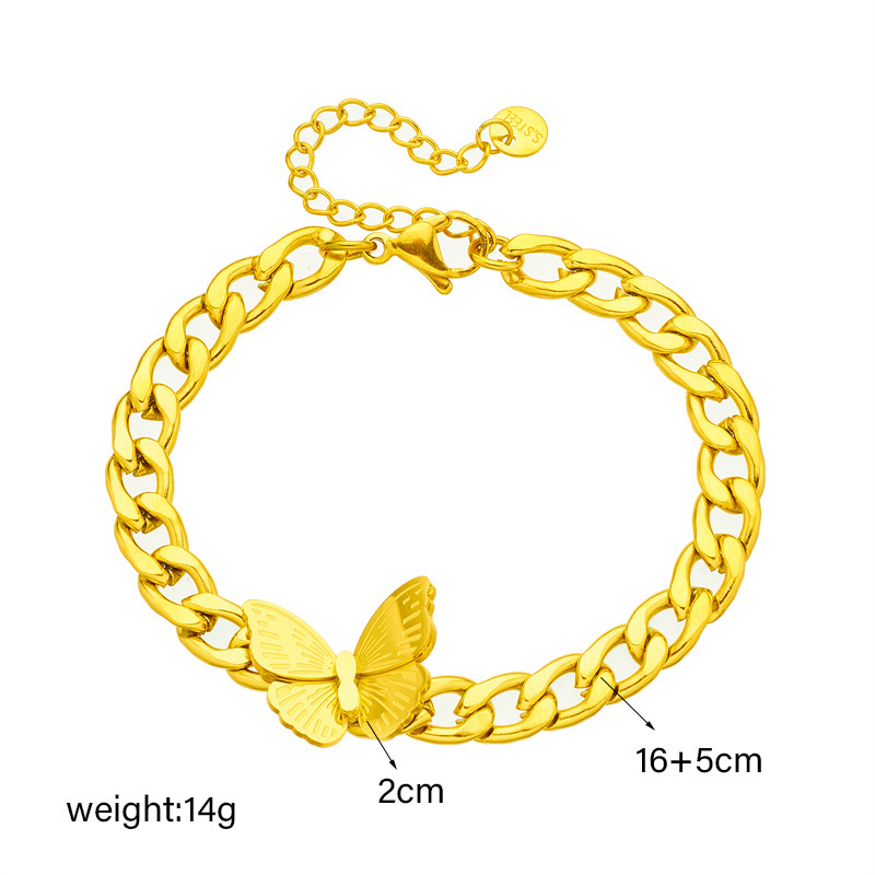 European and American style niche versatile light luxury high-end titanium steel heart butterfly diamond round eye bracelet