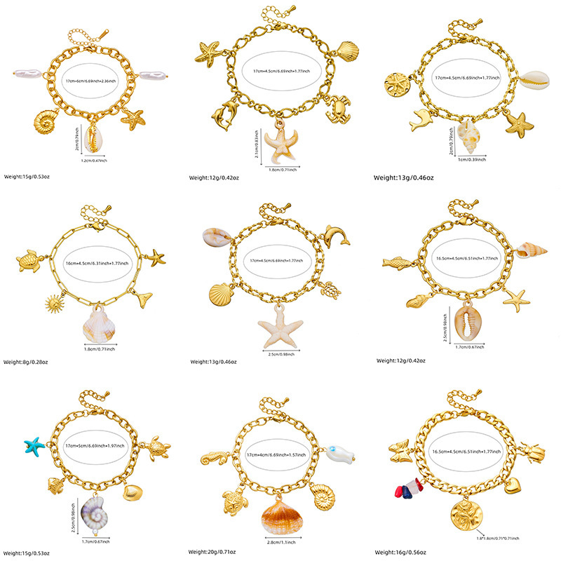 Cross-border fashion multi-element marine life pendant accessories gold-plated stainless steel crab, conch, starfish bracelet